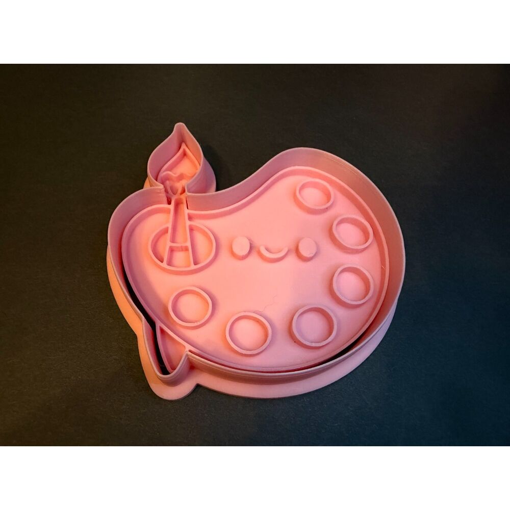 Paint Palette Cookie Cutter Set, Pink Artist Palette Stamp and Cutter